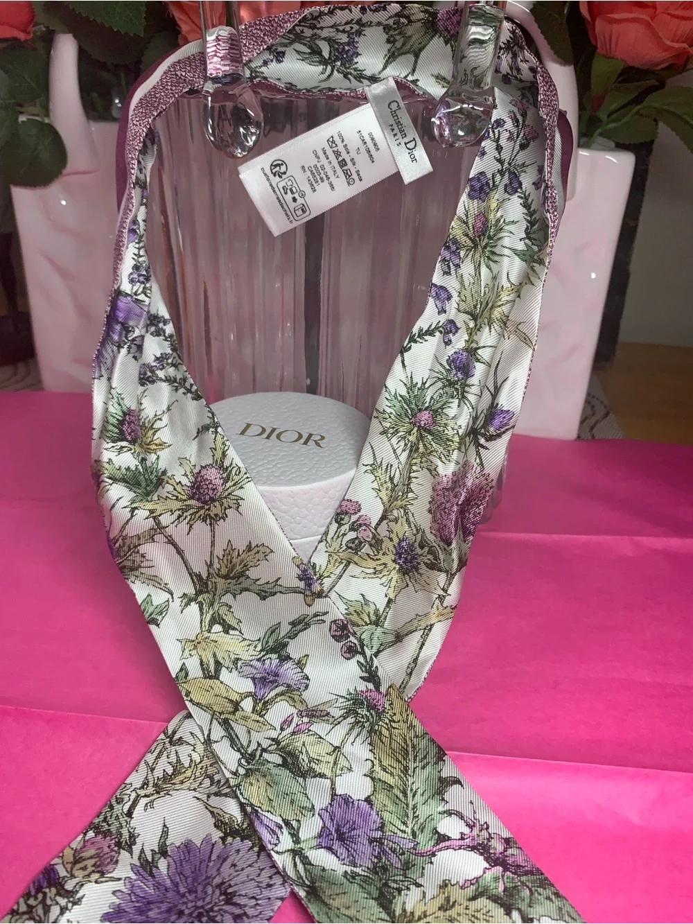 With Box Pre Owned Dior Floral Silk Twilly Scarf